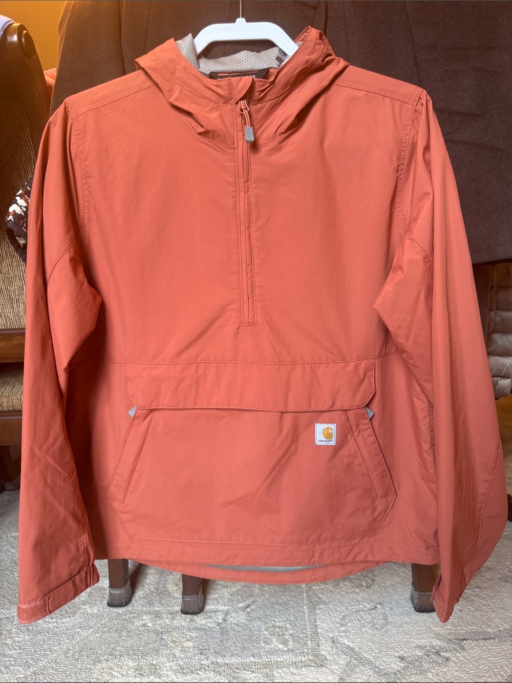 Carhartt Women's Burnt Orange Hooded Pullover Rain Anorak